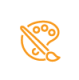 Orange Paint Palette And Brush Icon On A White Circle Background, Symbolizing Art And Creativity.