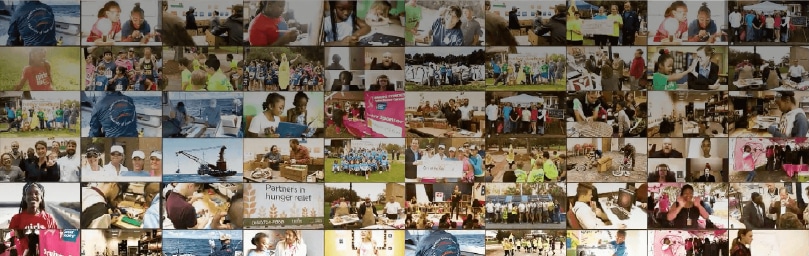 Collage of people participating in various charitable and community events, highlighting teamwork and volunteerism.