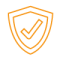 Orange Shield Icon With A Check Mark, Symbolizing Security And Protection.
