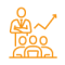 Icon Depicting A Leader Presenting Growth To A Team, Symbolized By An Upward Arrow, Emphasizing Success And Teamwork.