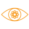 Orange Eye Icon With A Central Network Pattern, Indicating Vision Or Observation Related To Technology Or Innovation.