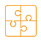 Puzzle Icon With Four Interlocking Pieces In Orange Outline, Symbolizing Teamwork And Solutions.